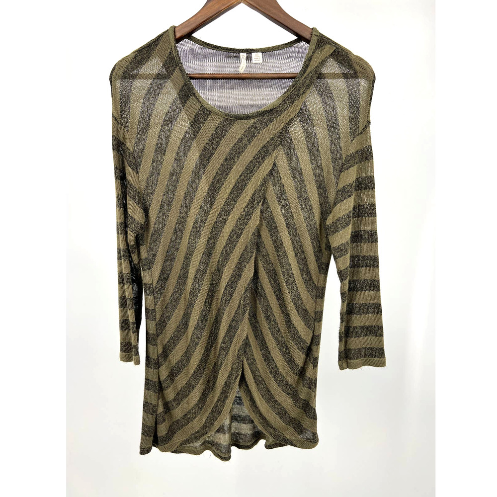 Cato Split Front Sweater Green Gray Striped Size XS Knit